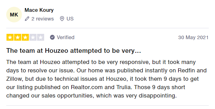 Technology could fail 1 out of 10 times and that's what happened when Mace Koury listed on the MLS with Houzeo only to face a delayed MLS listing syndication on Realtor.com & Trulia.